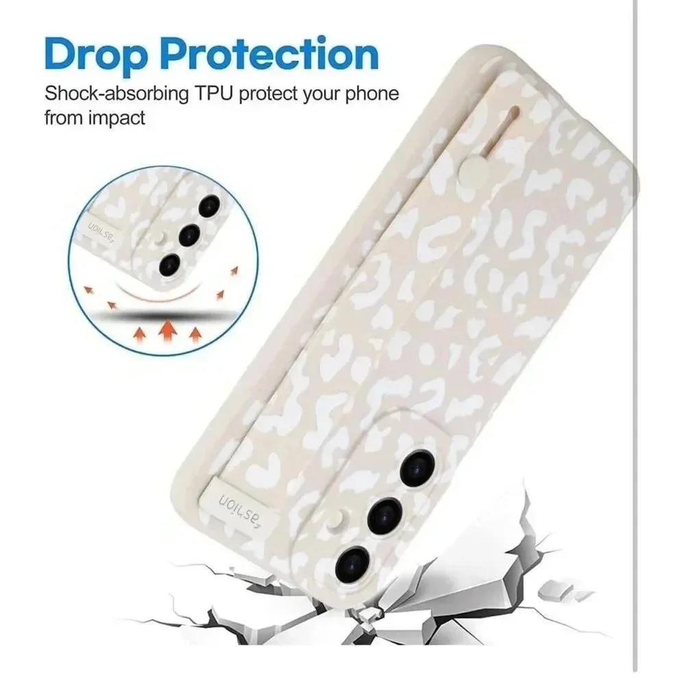 OOK White Leopard Shockproof Wrist Strap Case For Samsung Galaxy S22 Plus 6.6 In